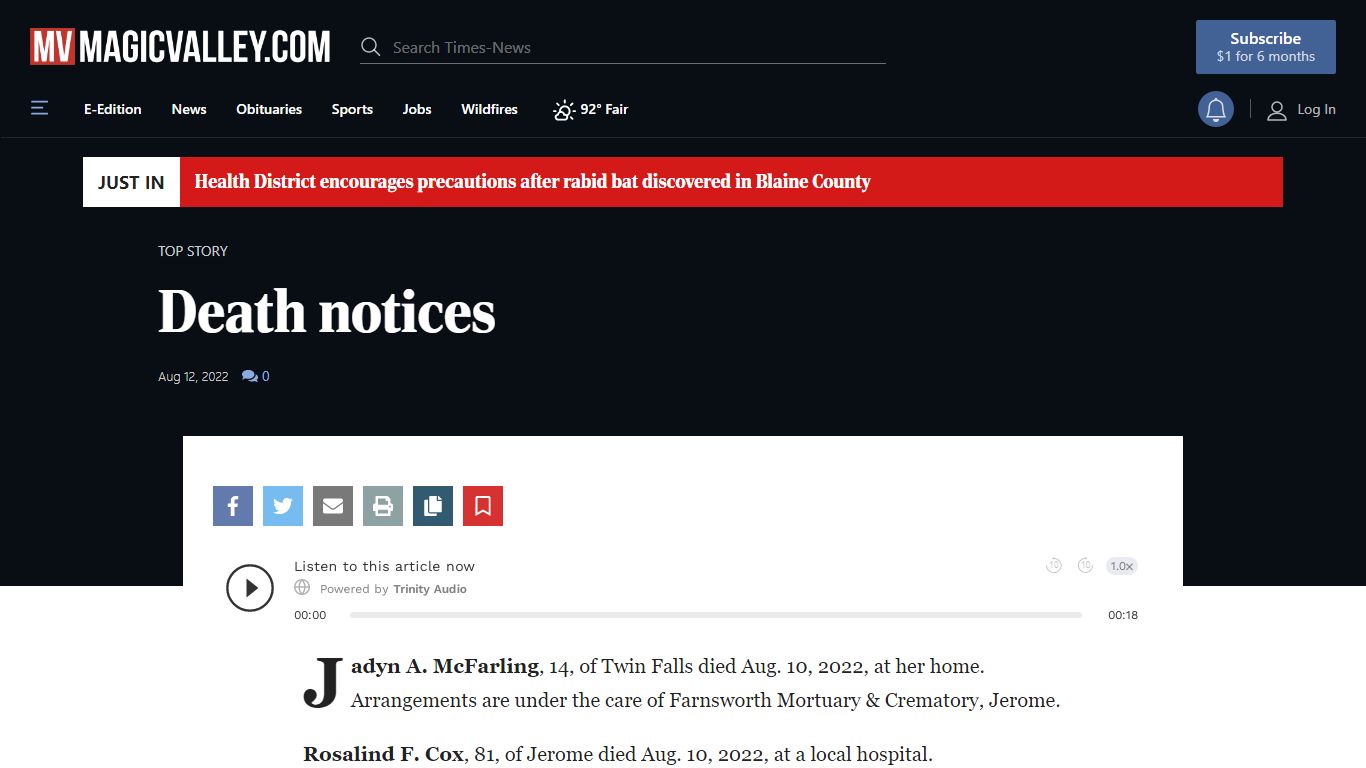 Death notices | Local | magicvalley.com