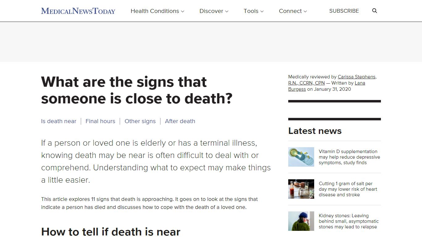 Signs of death: 11 symptoms and what to expect - Medical News Today